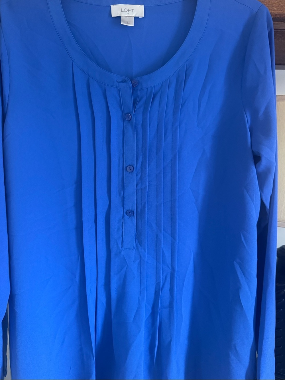 LOFT Royal Blue Pleated Blouse - Picture 2 of 4